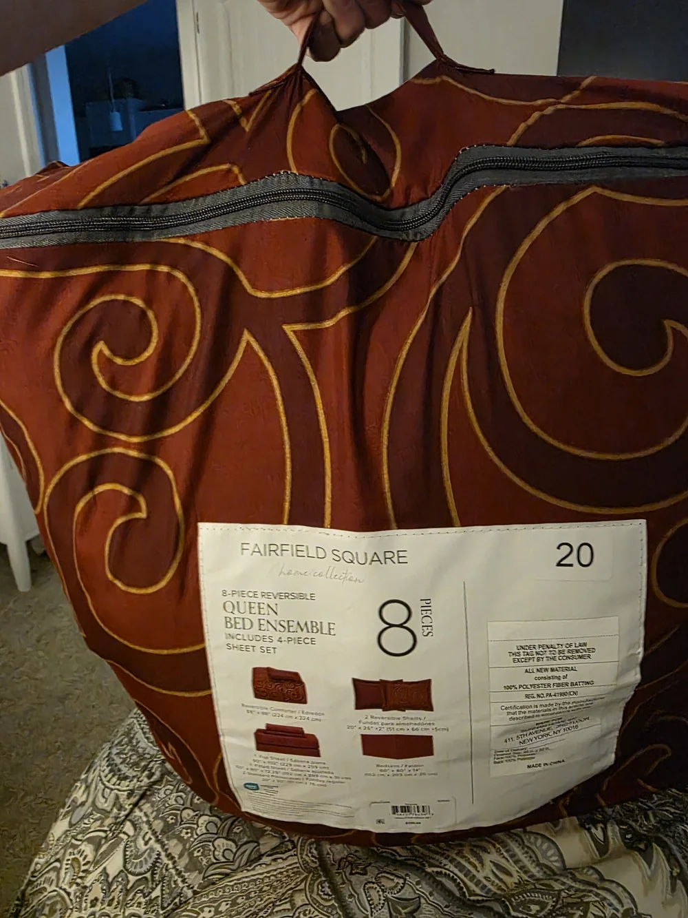 Fairfield Square Burgundy Reversible Queen Bed Ensemble - 8-Piece